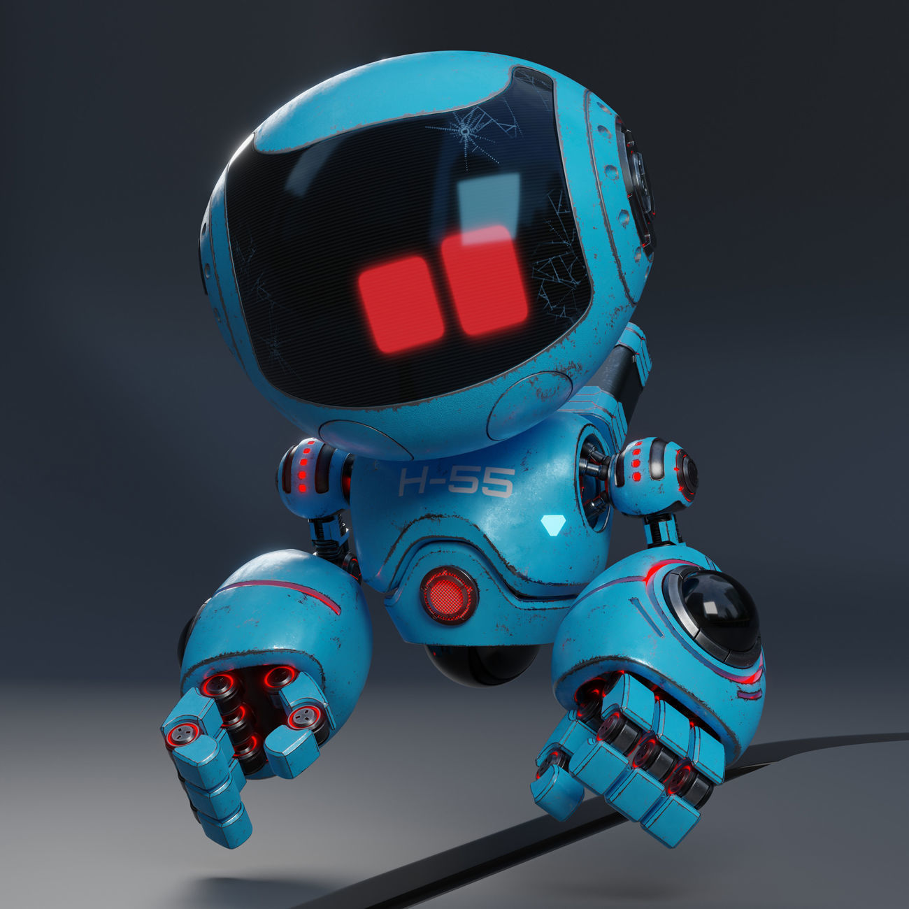 Cute Robot H-55 Blue 3D model_4