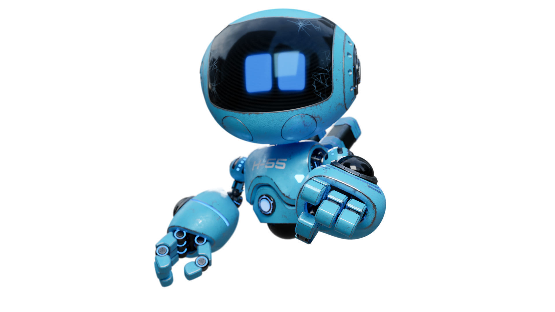 Cute Robot H-55 Blue 3D model_2