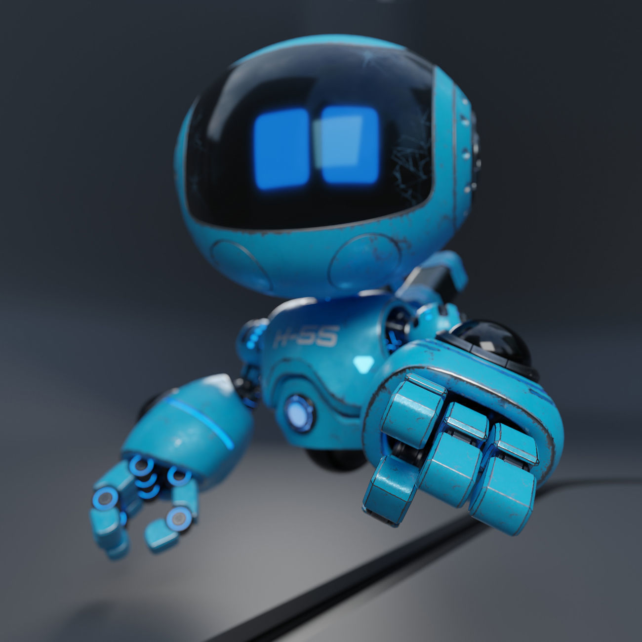 Cute Robot H-55 Blue 3D model_7