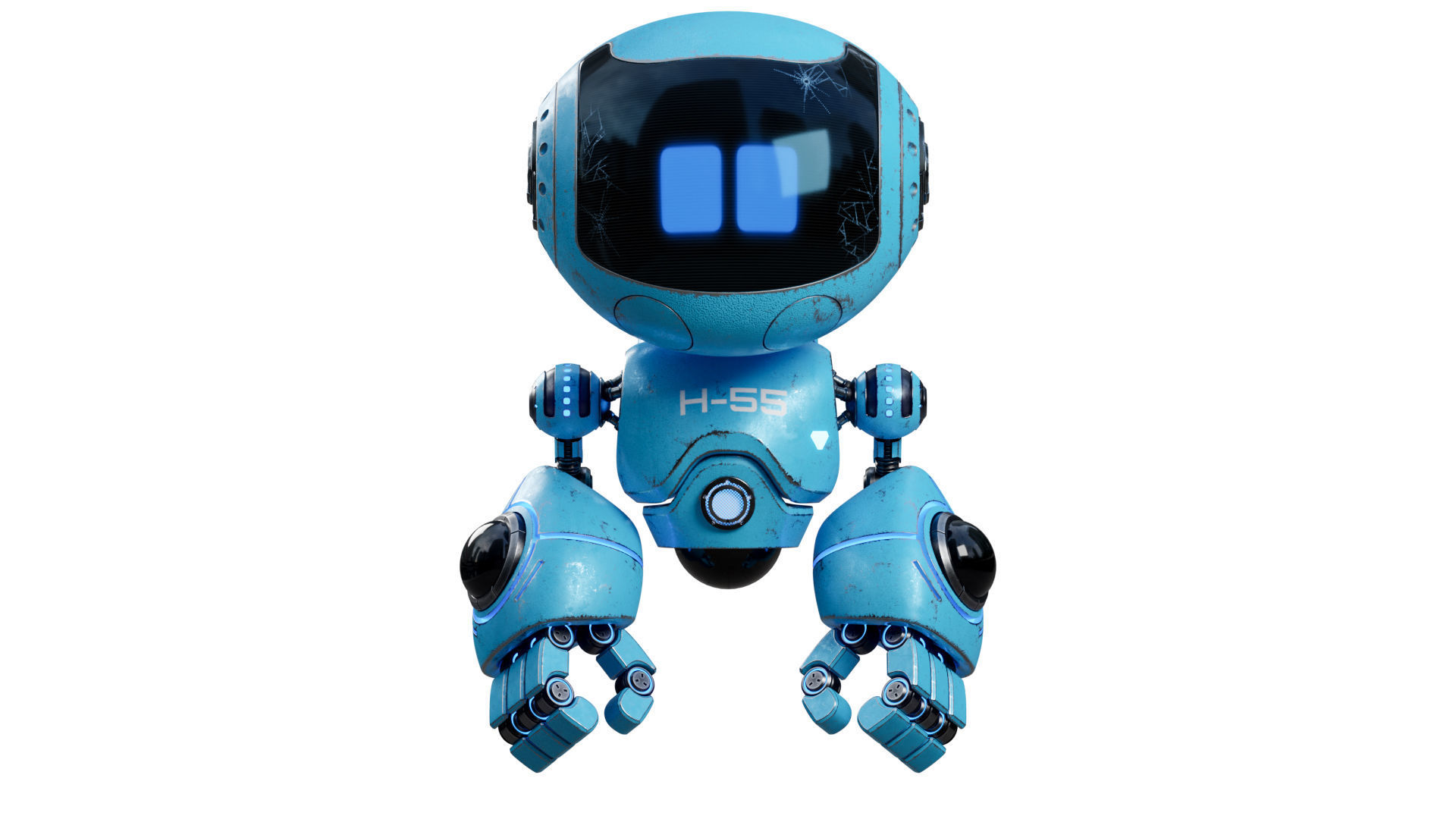 Cute Robot H-55 Blue 3D model_3