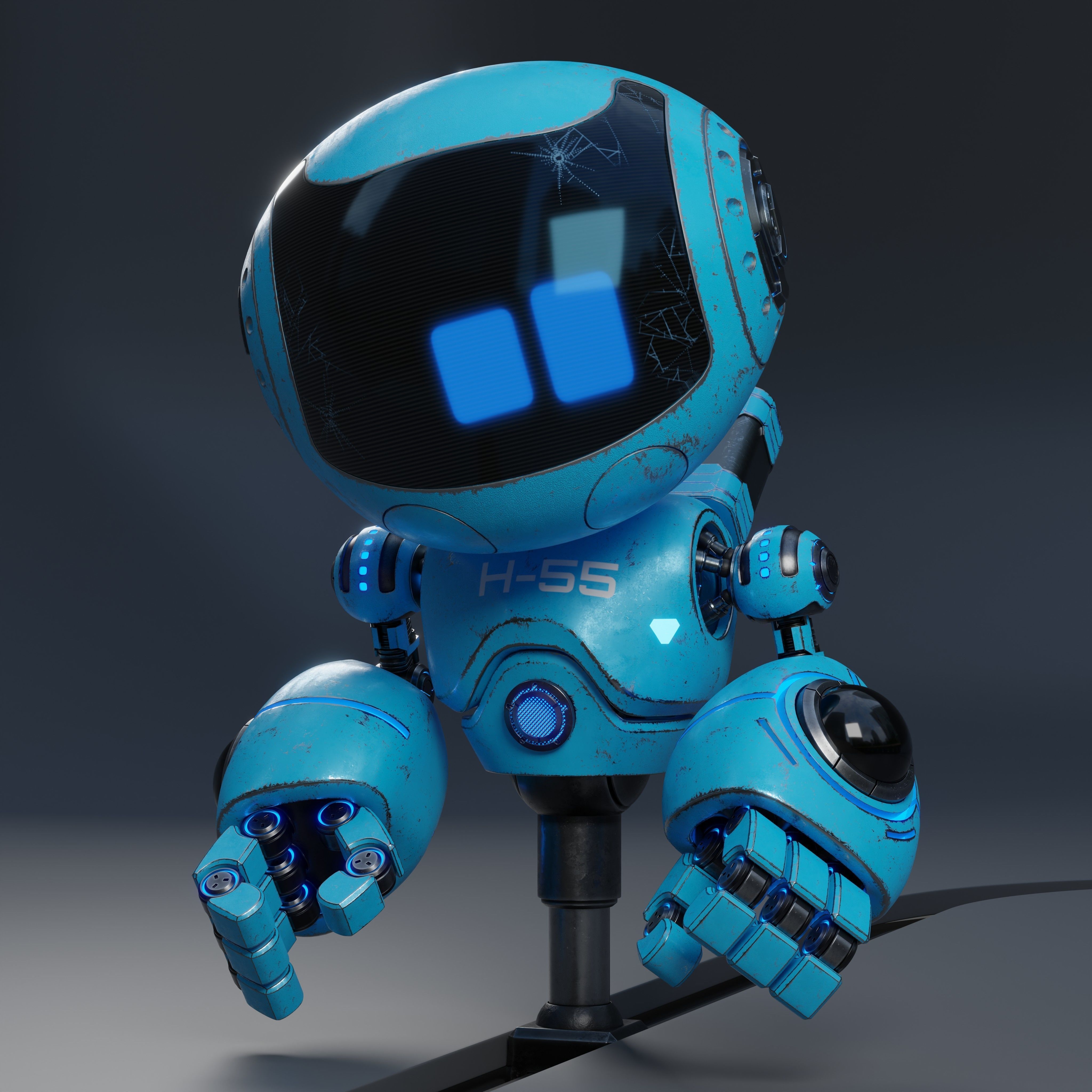Cute Robot H-55 Blue 3D model_23