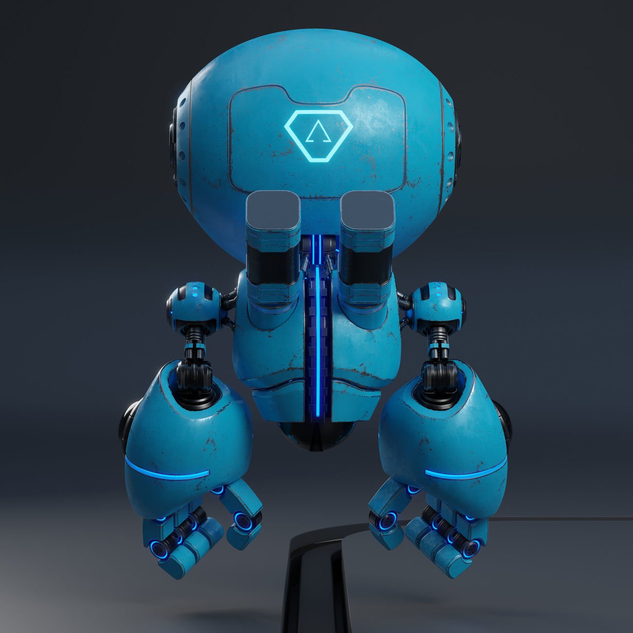 Cute Robot H-55 Blue 3D model_15