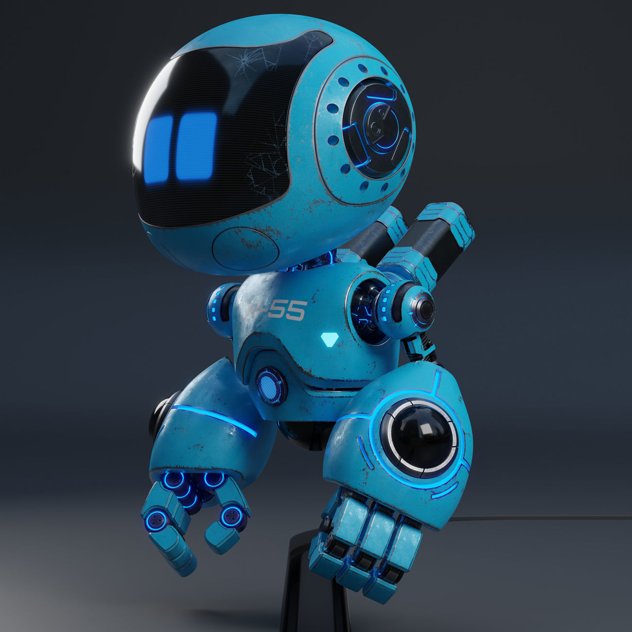 Cute Robot H-55 Blue 3D model_12