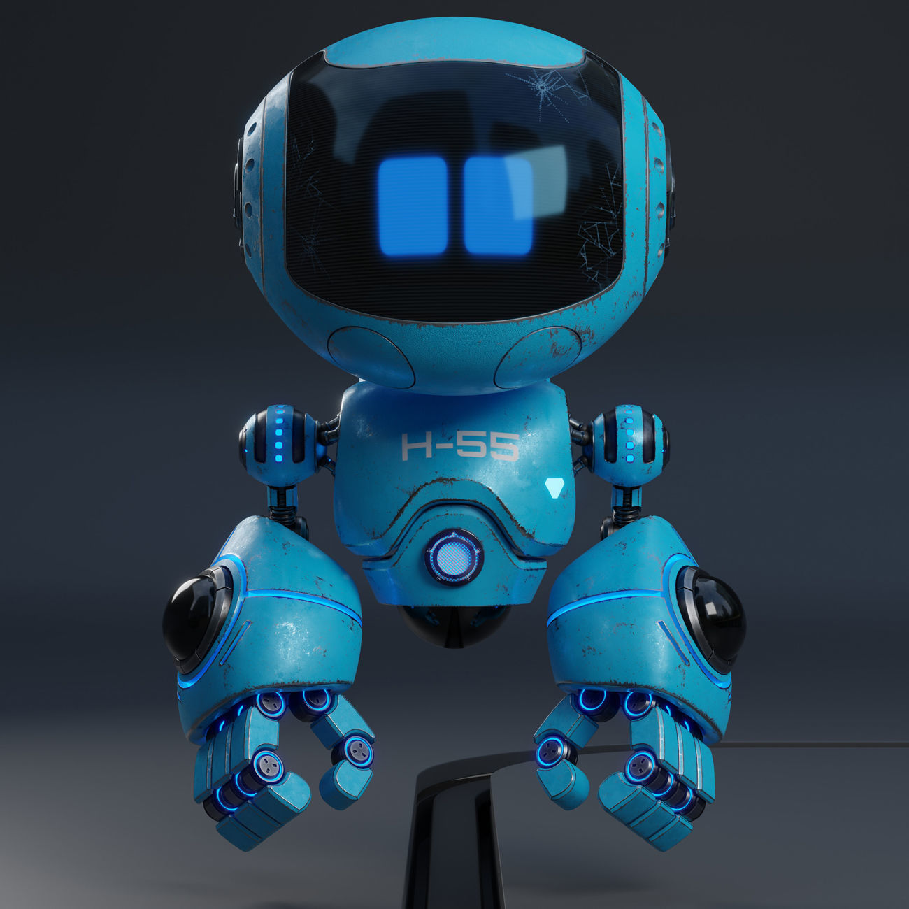 Cute Robot H-55 Blue 3D model_11