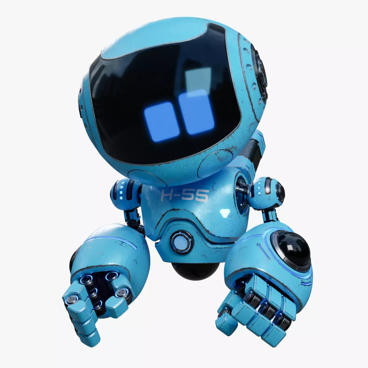 Cute Robot H-55 Blue 3D model_0