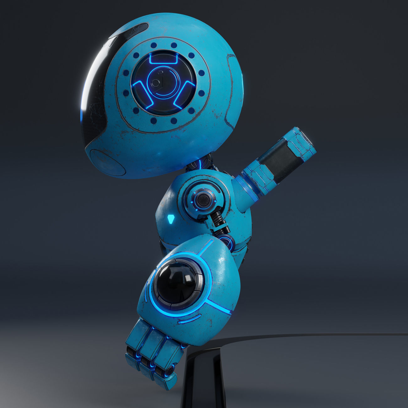 Cute Robot H-55 Blue 3D model_13