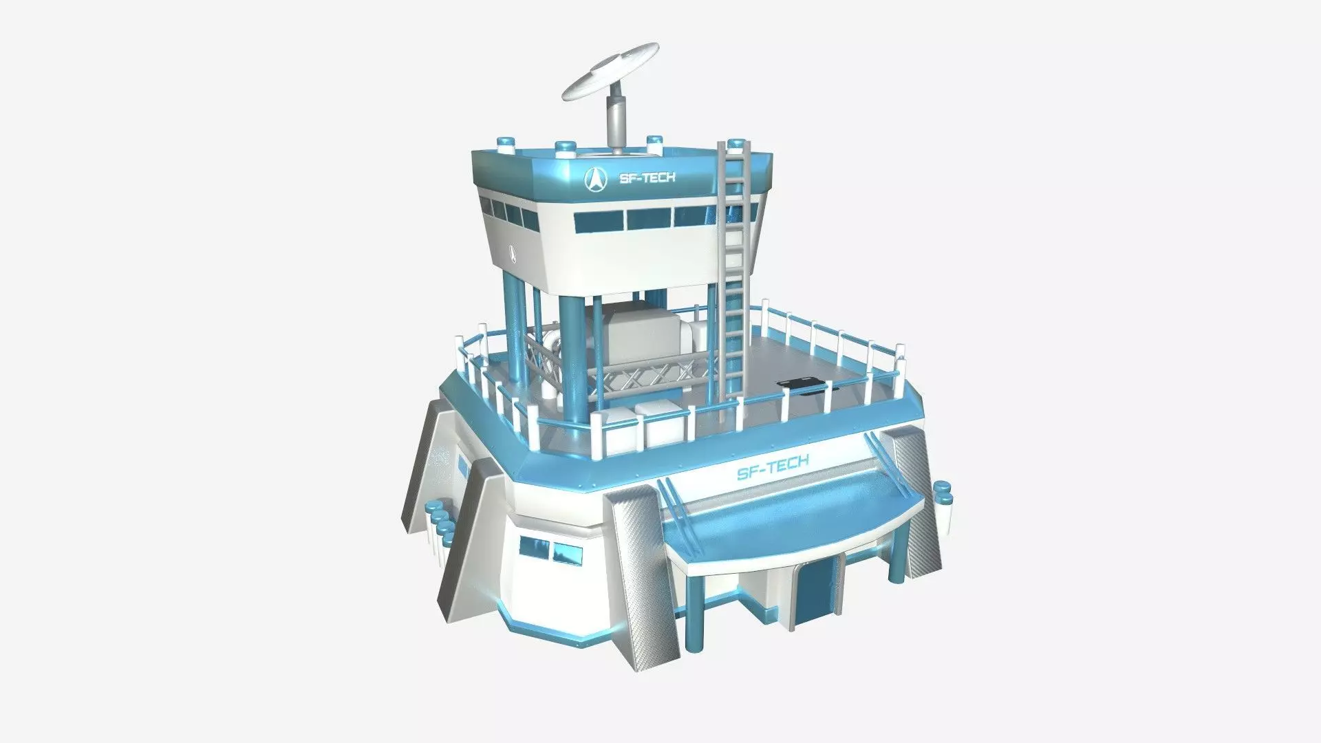 SciFi Facility B01 White Blue - Sci Fi Exterior Design Low-poly 3D model_0