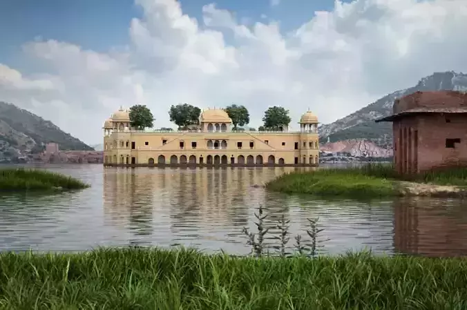 Original Building Surrounded By Lake