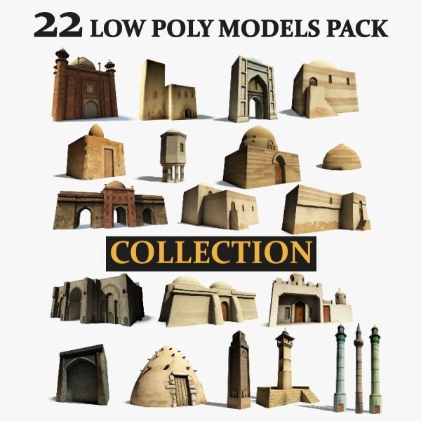 Low Poly Middle East City Buildings and Eastern Architecture  Low-poly 3D model_11