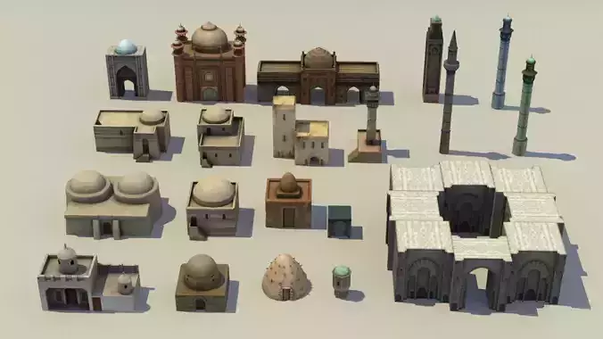 Low Poly Middle East City Buildings and Eastern Architecture  Low-poly 3D model