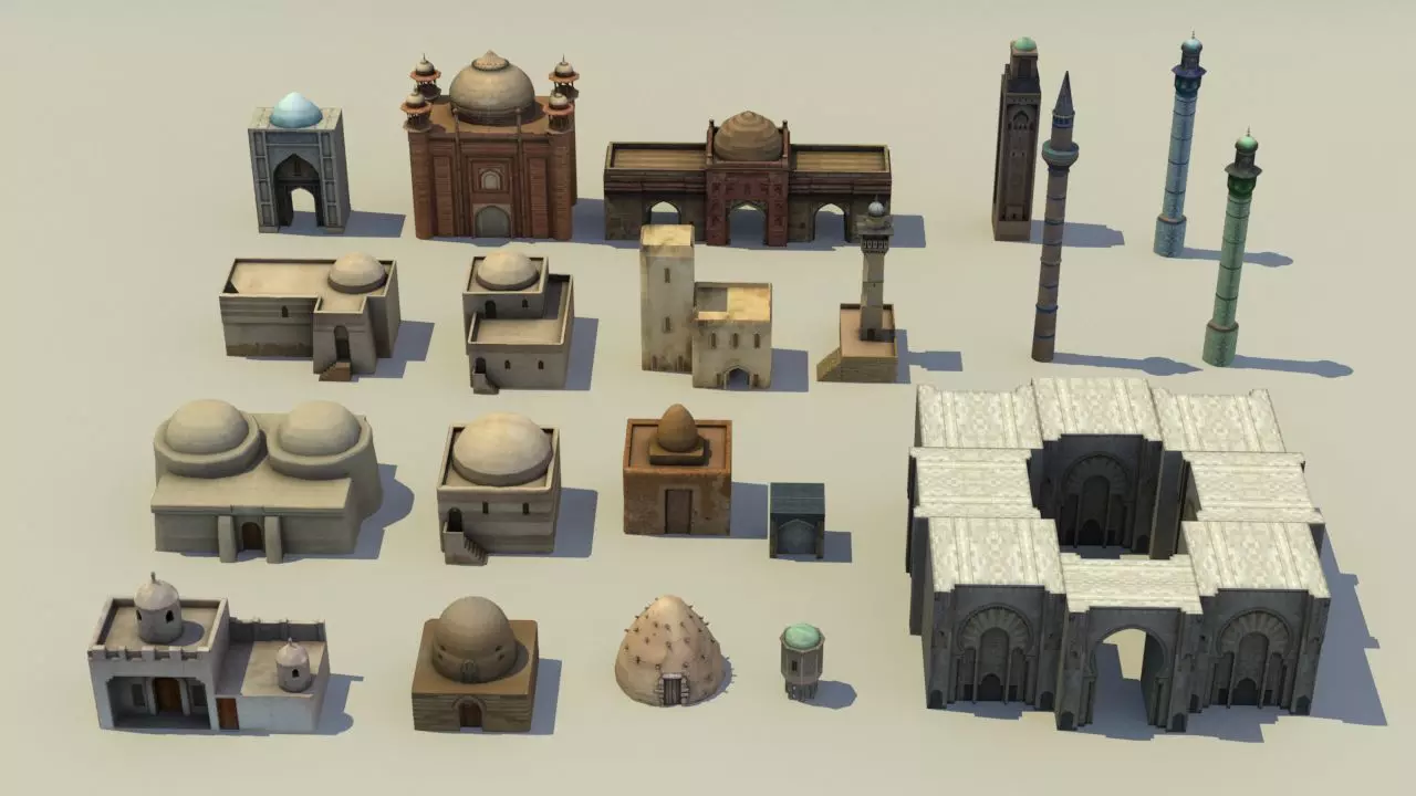 Low Poly Middle East City Buildings and Eastern Architecture  Low-poly 3D model_0