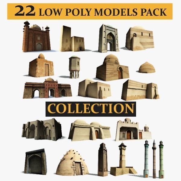 Low Poly Middle East City Buildings and Eastern Architecture  Low-poly 3D model_12