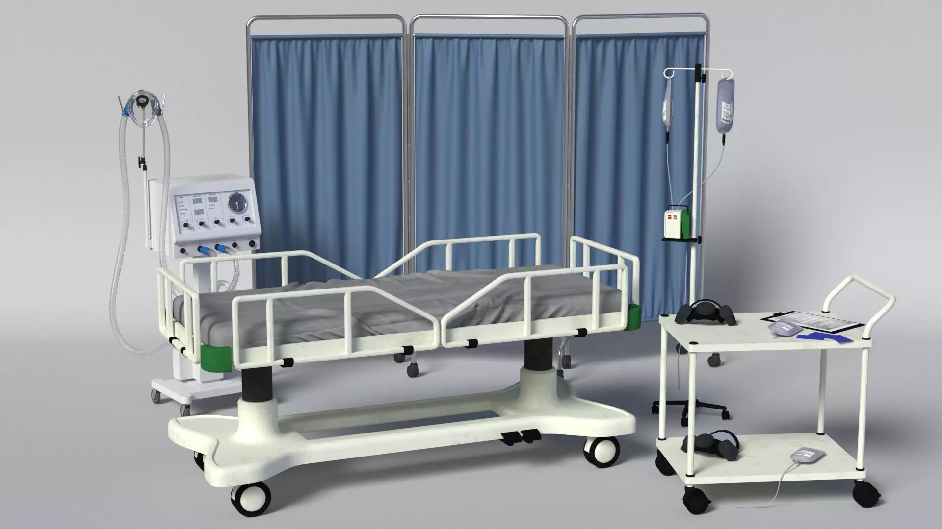 ICU Hospital Ventilator Medical Bed Set 3D model