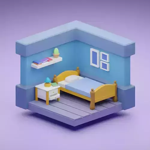 3D Bedroom with bed and desk