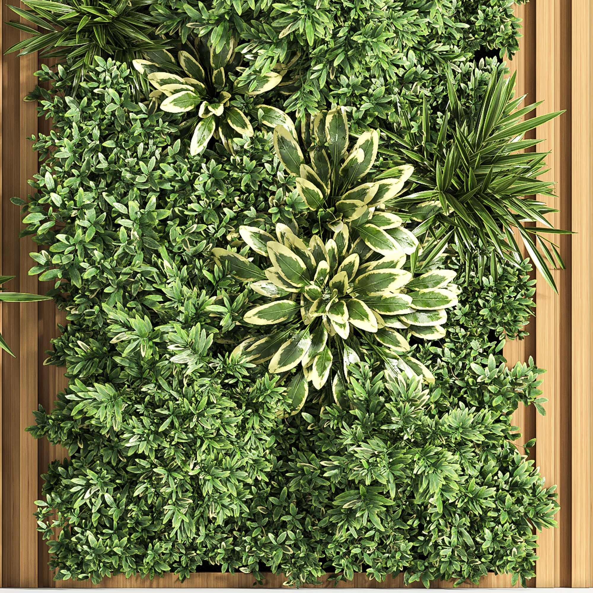 Wooden planks and vertical garden 3D model_2