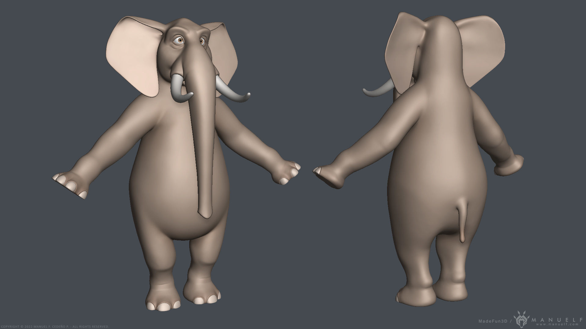 Stylized Cartoon Elephant - Biped 3D model_5