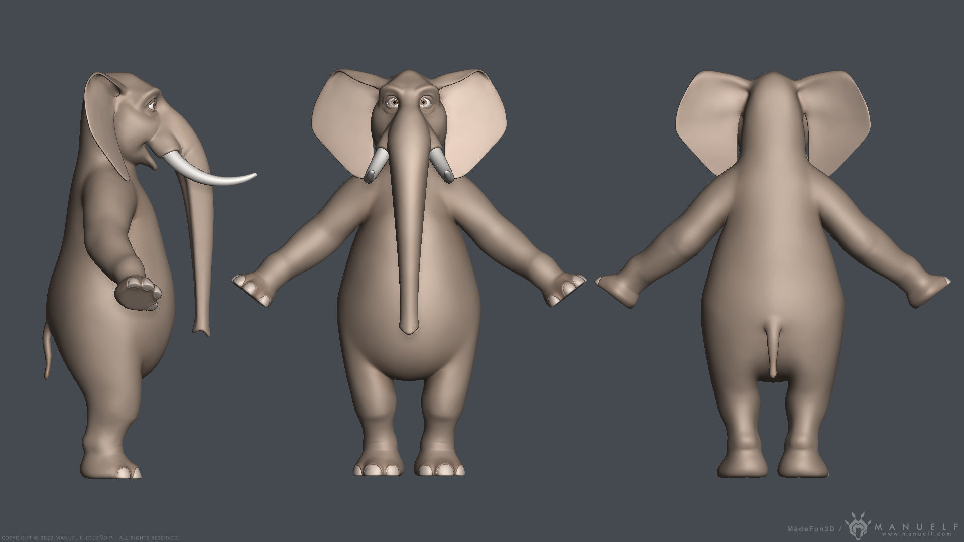 Stylized Cartoon Elephant - Biped 3D model_6