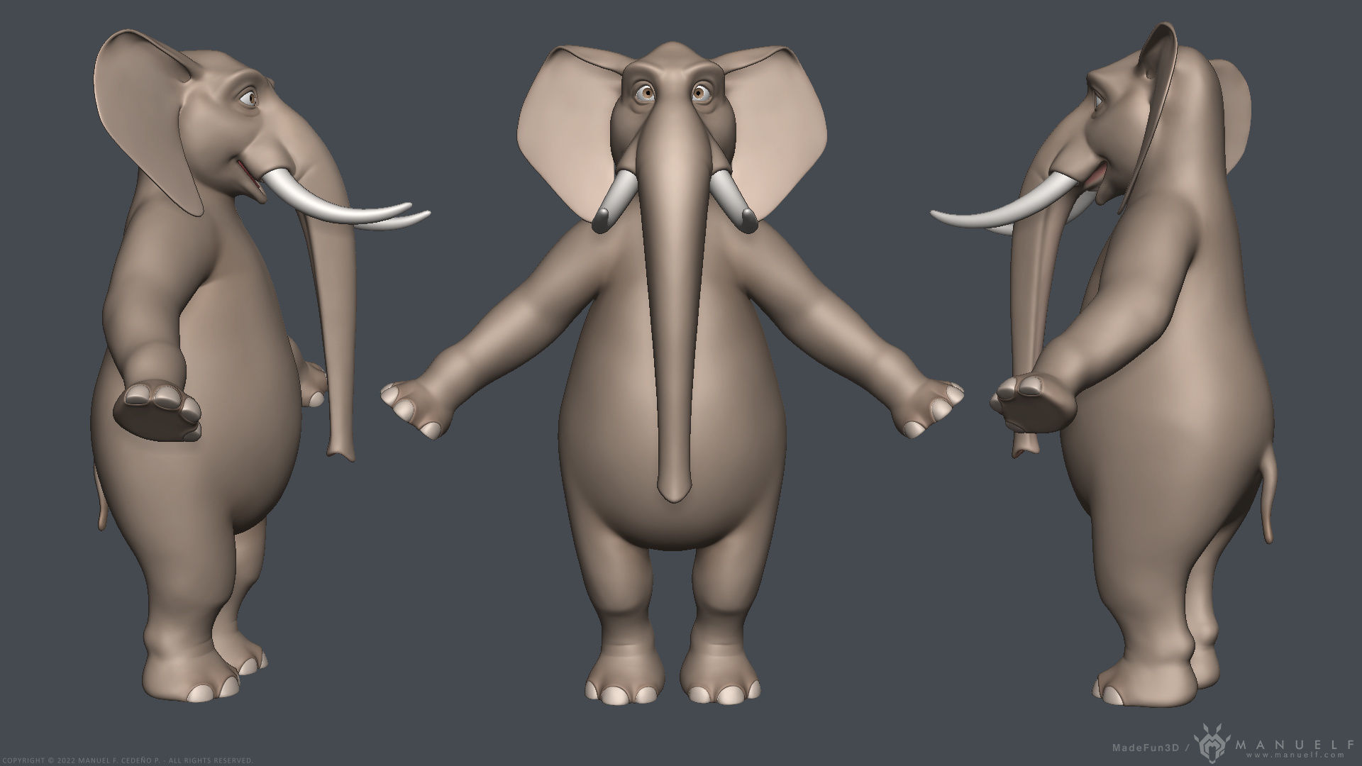Stylized Cartoon Elephant - Biped 3D model_2