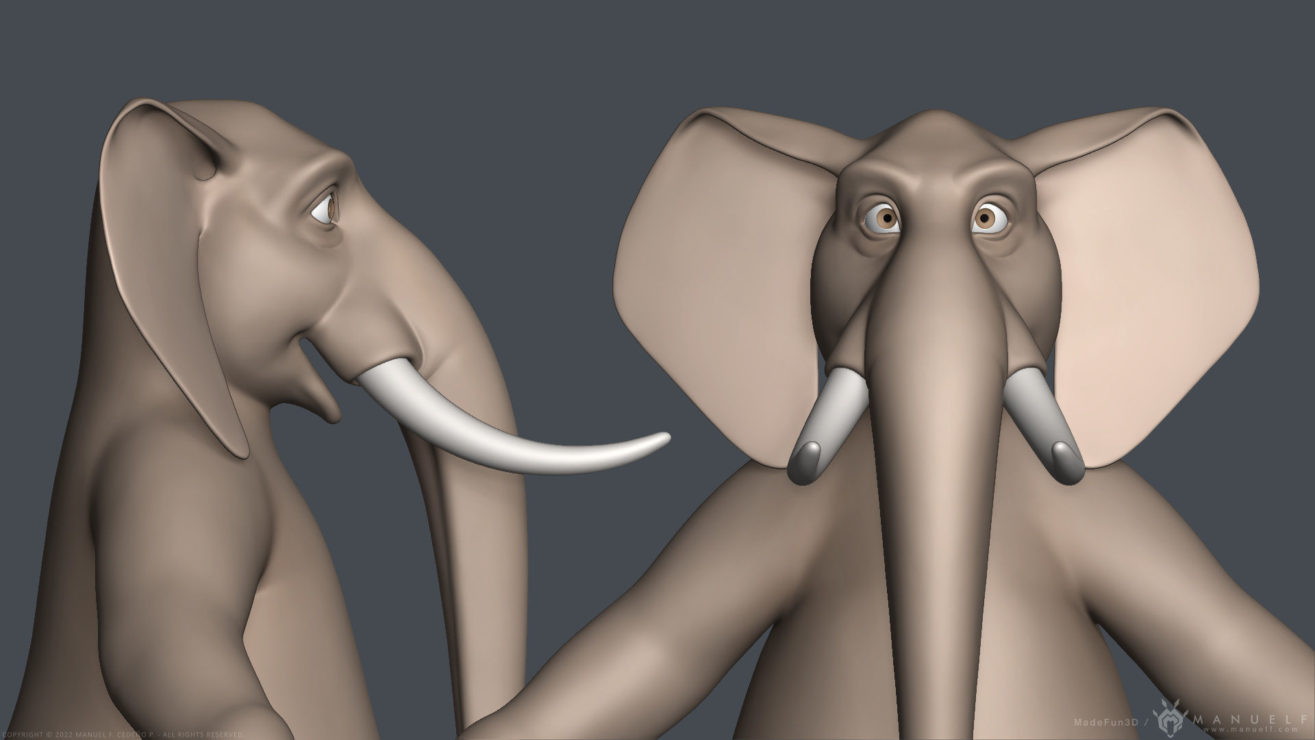 Stylized Cartoon Elephant - Biped 3D model_9
