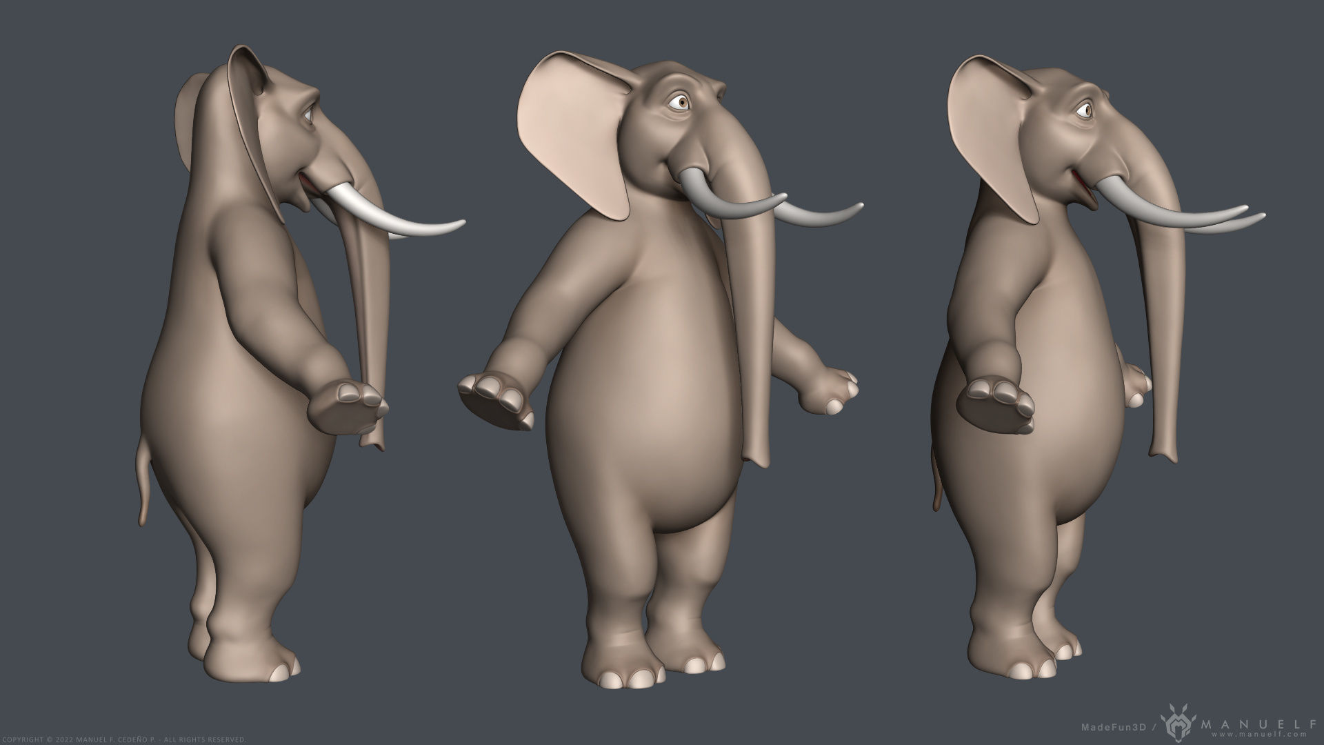 Stylized Cartoon Elephant - Biped 3D model_8