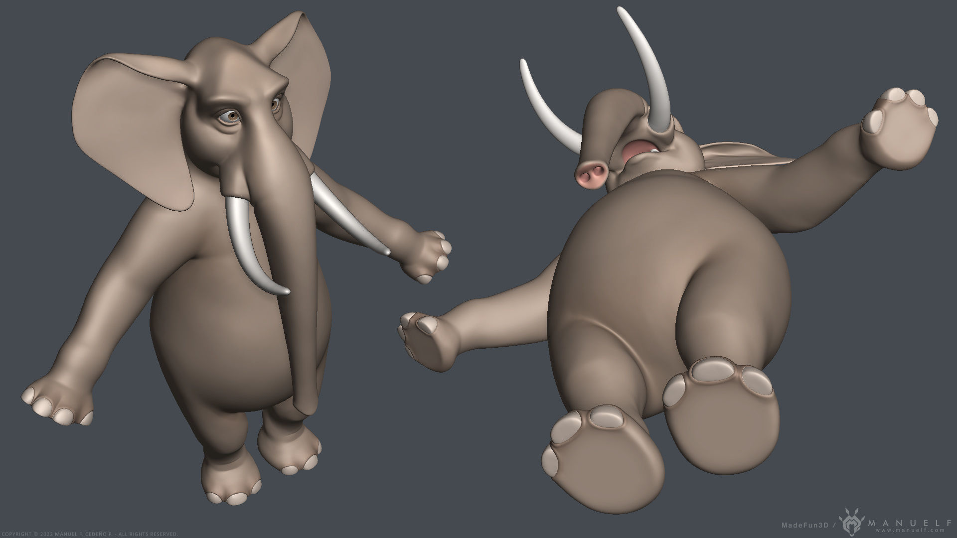 Stylized Cartoon Elephant - Biped 3D model_7
