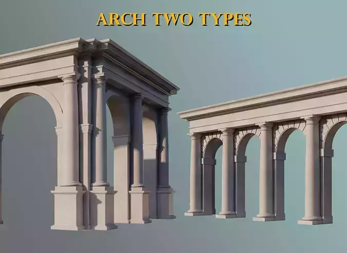 Arch two types Tuscan order with columns on Vignola 3D model