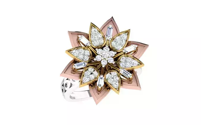 Flower Women Cocktail Ring 3dm stl render details