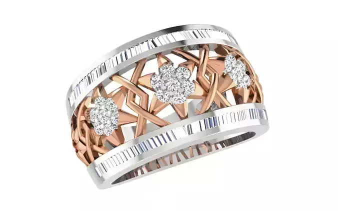 Diamond flower star women Cocktail Ring 3dm stl render details