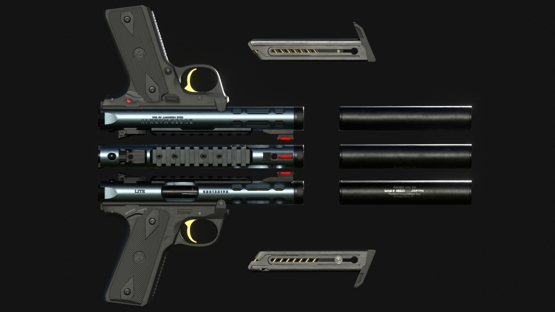 Ruger MK IV Lite Pistol - Game Asset Low-poly 3D model_11