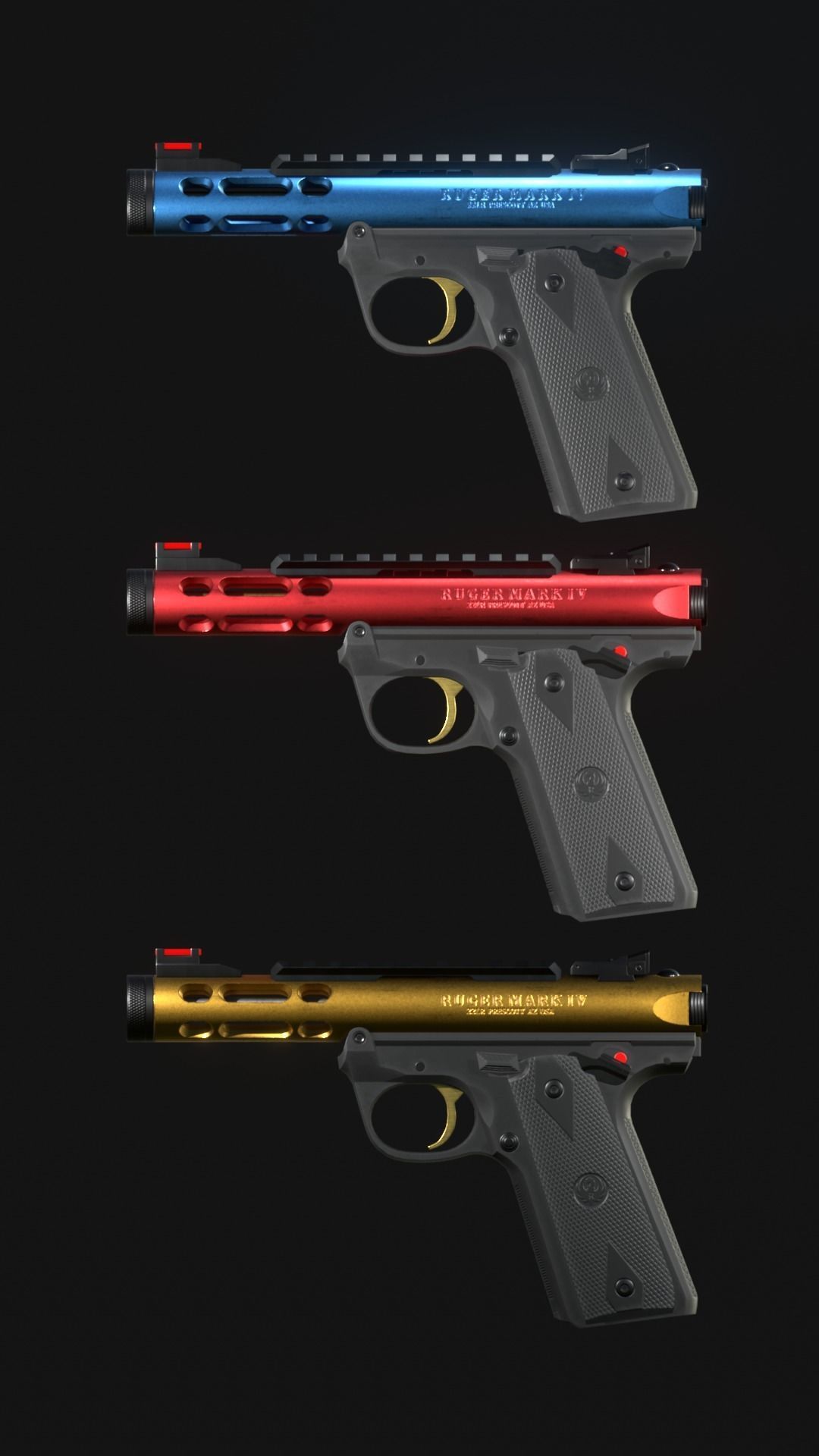 Ruger MK IV Lite Pistol - Game Asset Low-poly 3D model_9