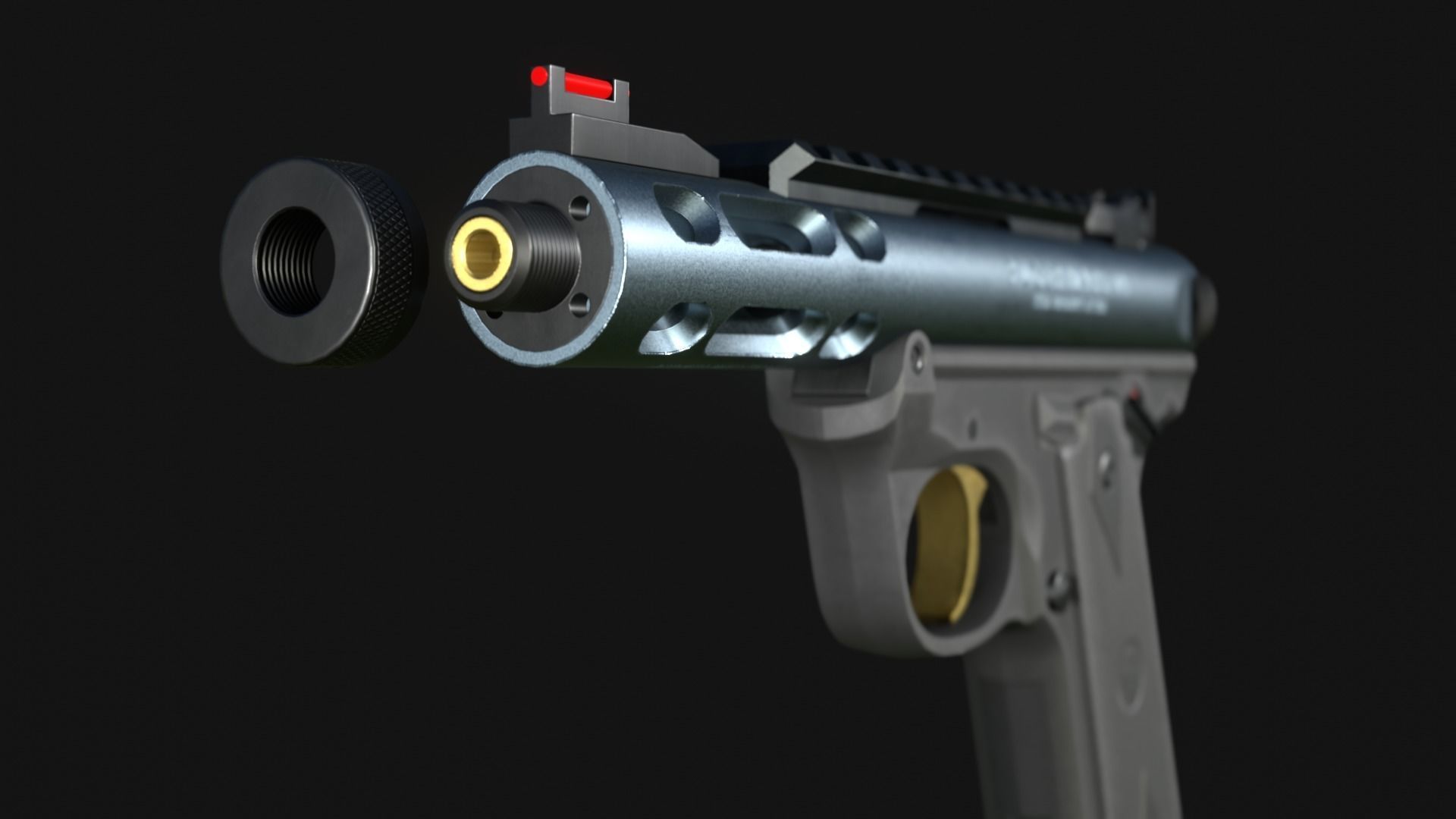 Ruger MK IV Lite Pistol - Game Asset Low-poly 3D model_5