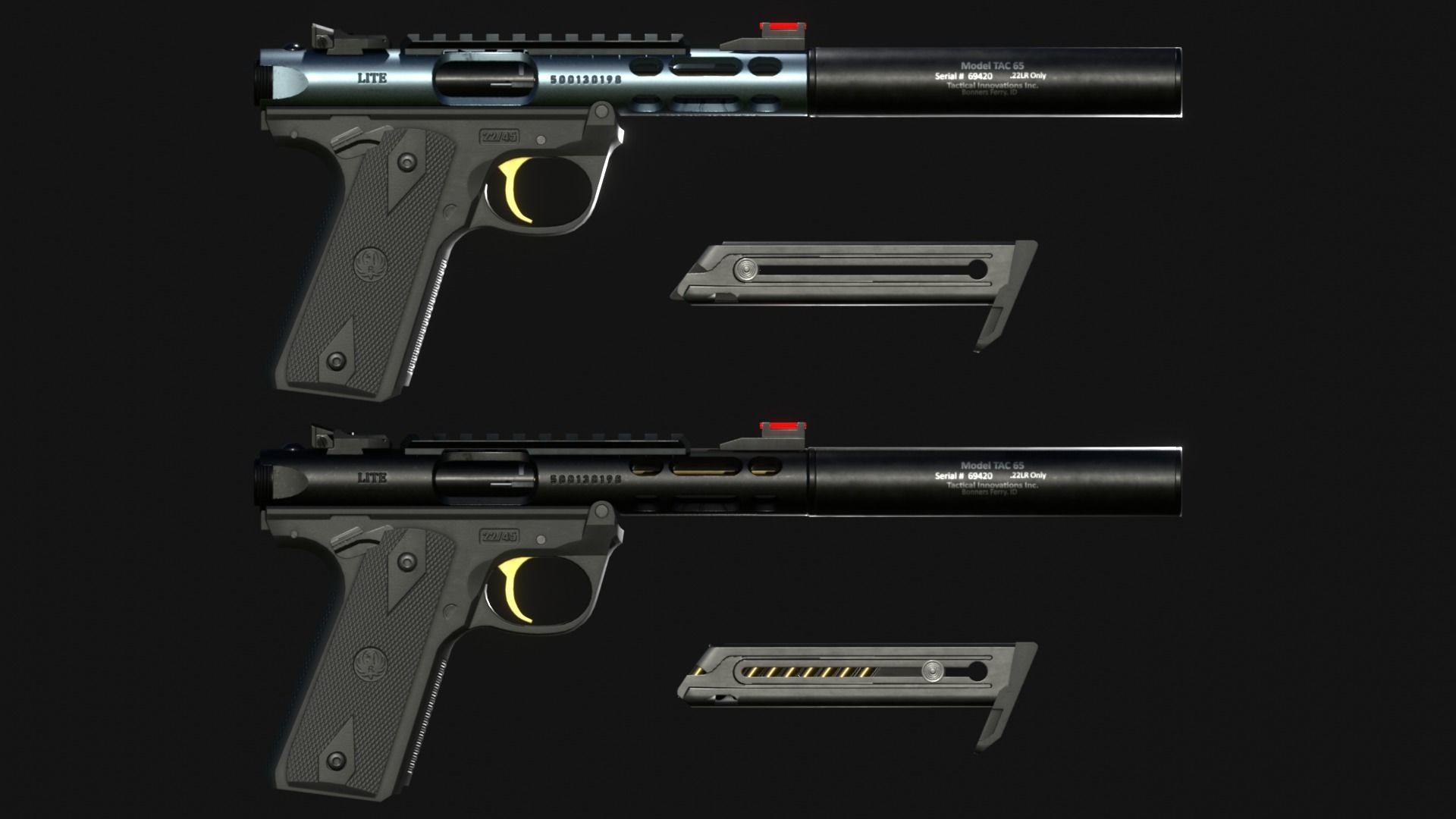 Ruger MK IV Lite Pistol - Game Asset Low-poly 3D model_10