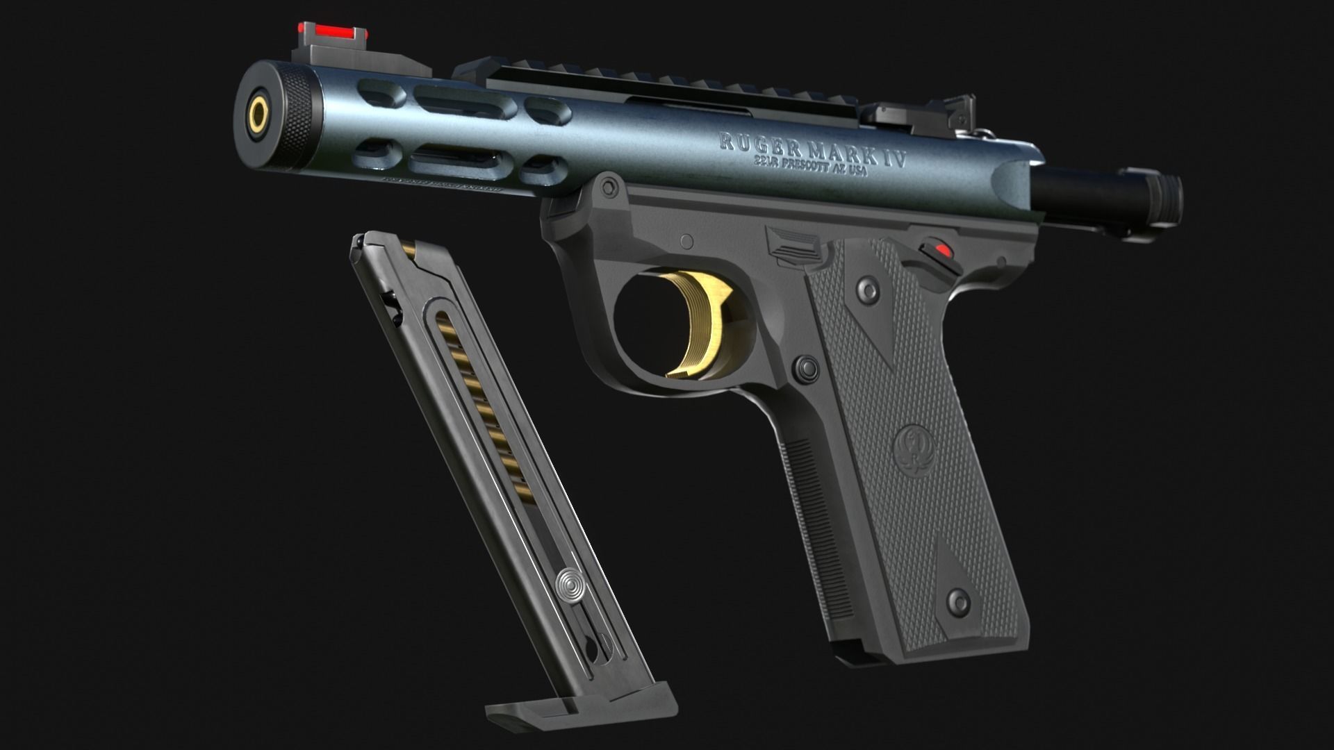 Ruger MK IV Lite Pistol - Game Asset Low-poly 3D model_2