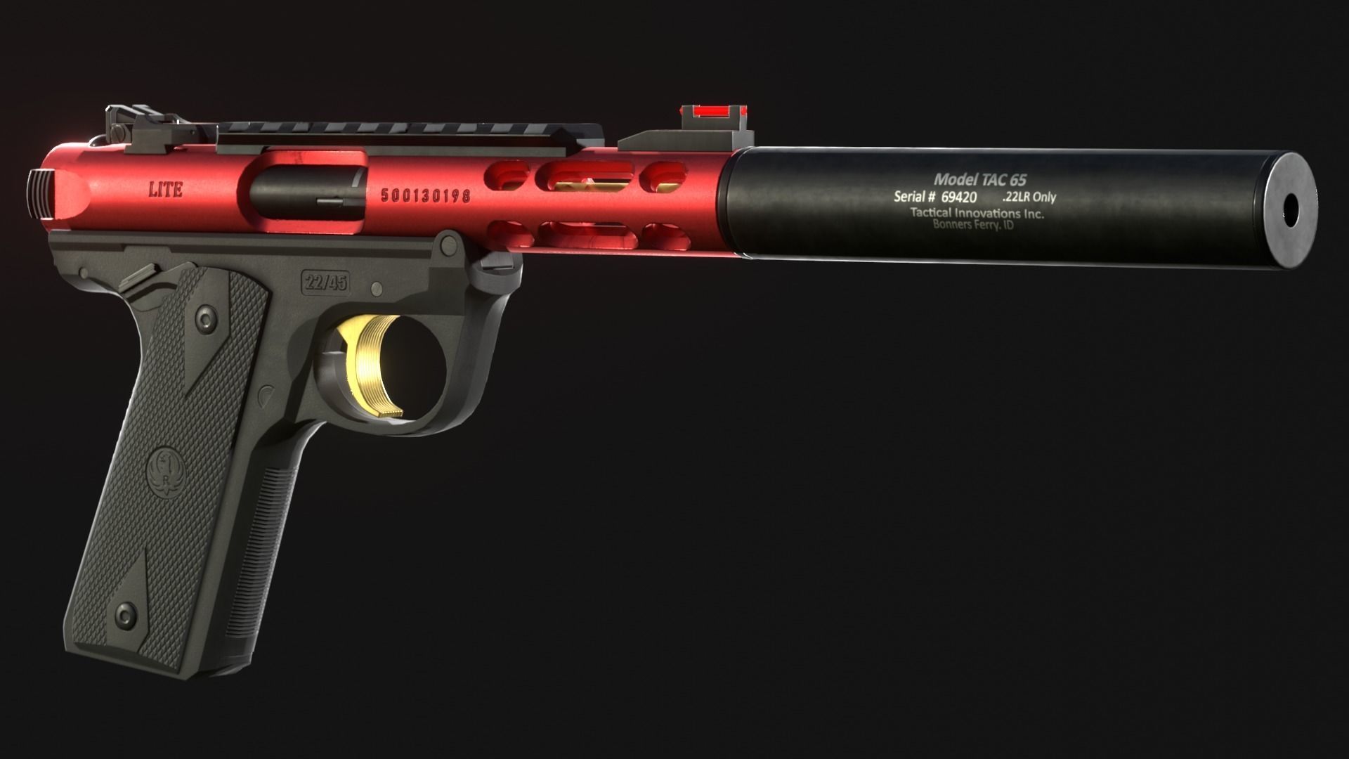 Ruger MK IV Lite Pistol - Game Asset Low-poly 3D model_7