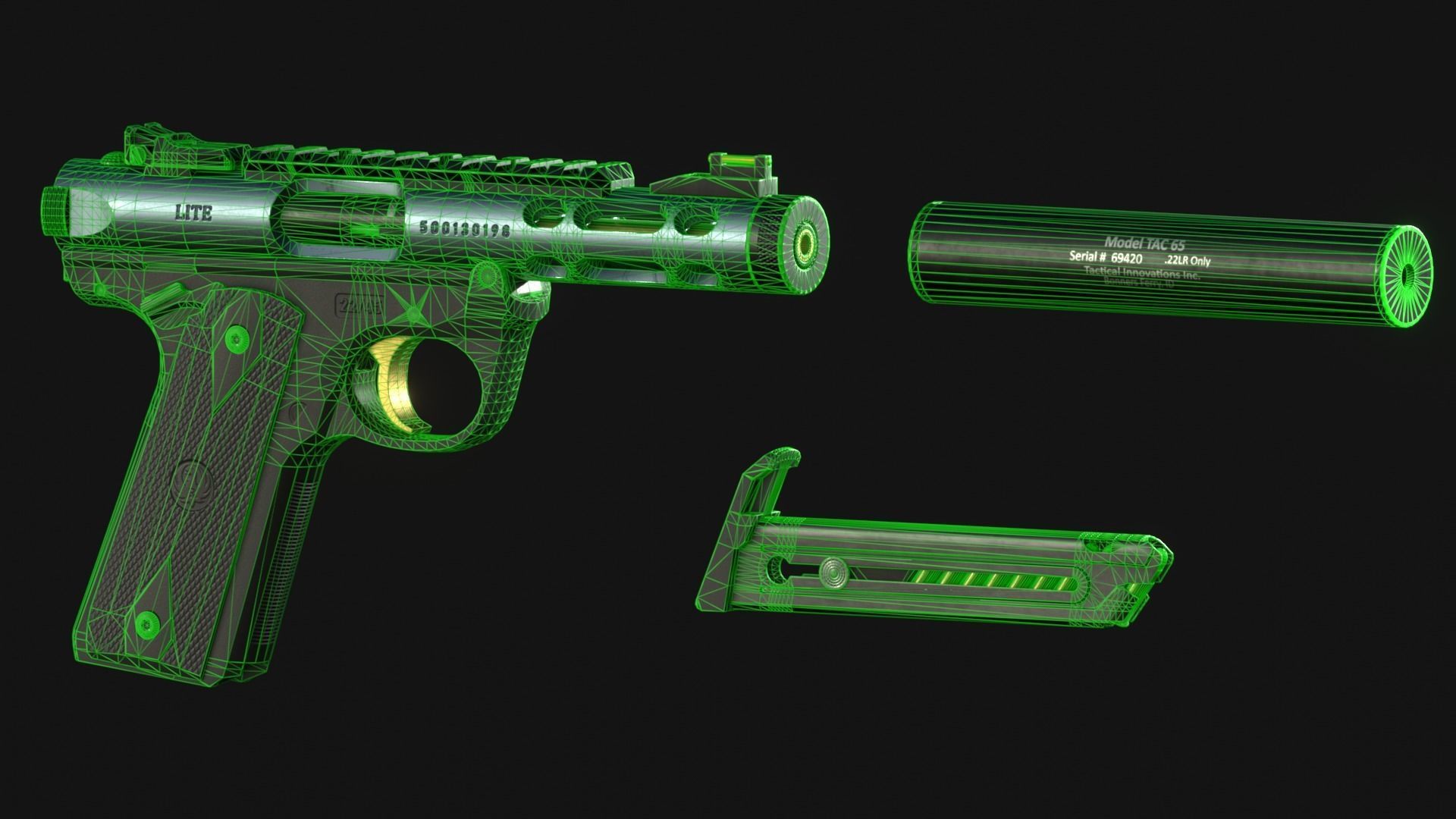 Ruger MK IV Lite Pistol - Game Asset Low-poly 3D model_12