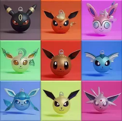Pokemon - Christmas Ornament All Eeveelutions 3D print model