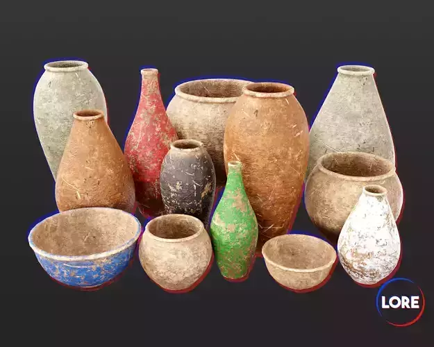 Medieval Containers Clay Pottery Low-poly 3D model