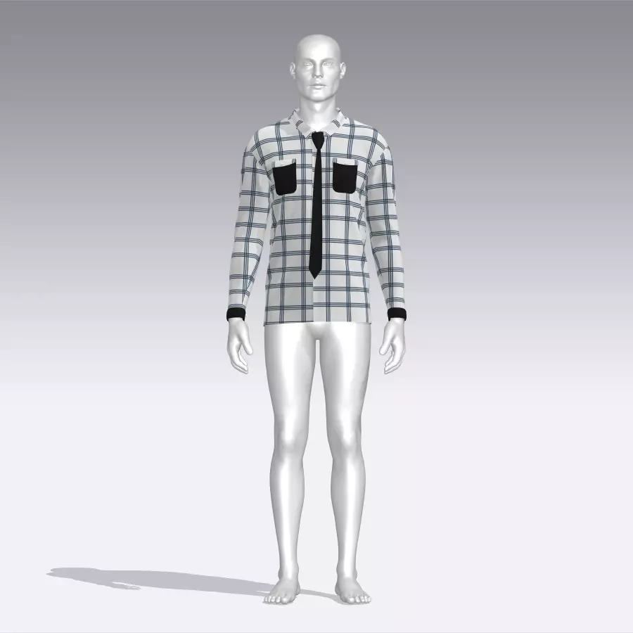Shirt mannequin wearing plaid and tie Low-poly 3D model_0