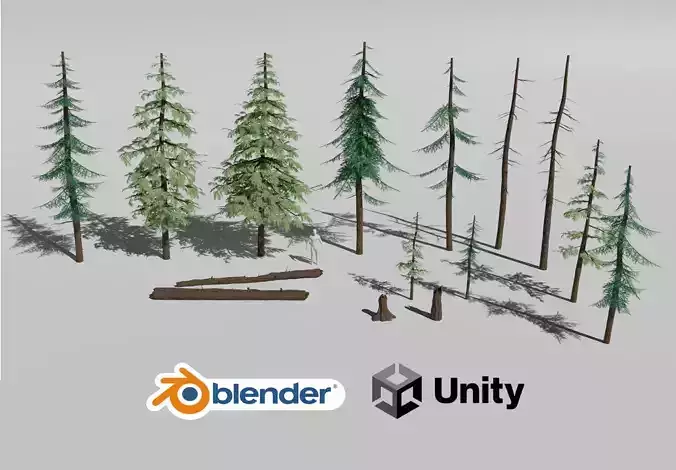 Pine Trees - 3D Pack High Quality Low-Poly Models Low-poly 3D model