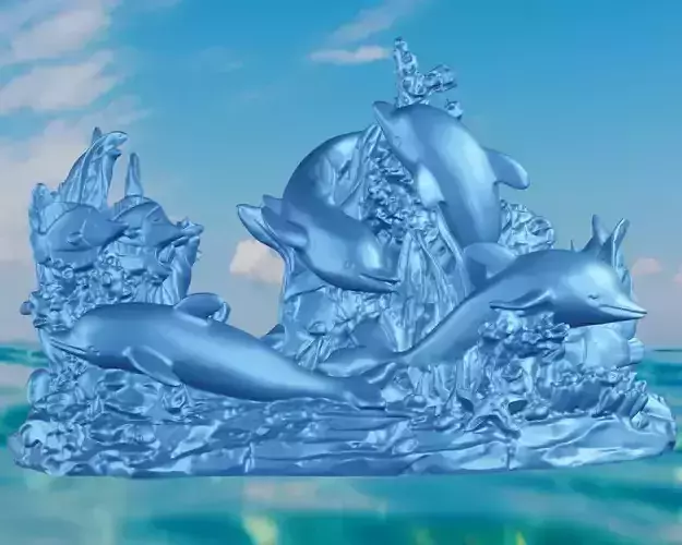 Dauphin sculpture of dolphins in ocean 3D print model