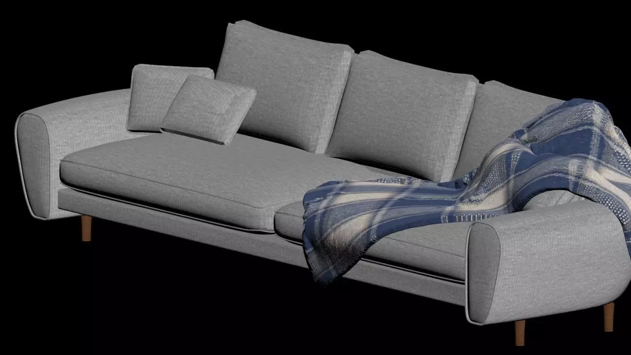 Sofa with planket 3D model_0