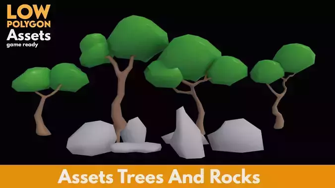 Asset Tree and Rock Low polygon 