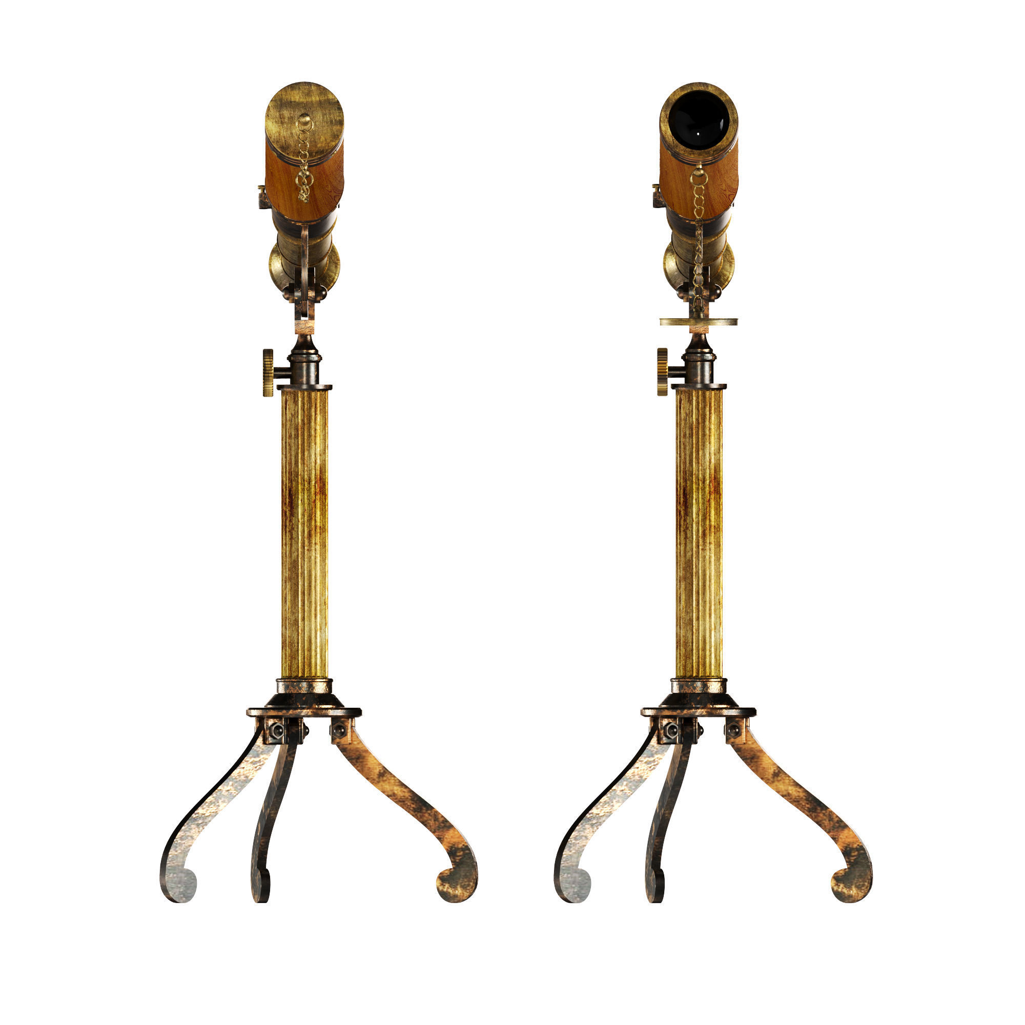 3D Antique Antique Telescope Tripod model 3D model_6