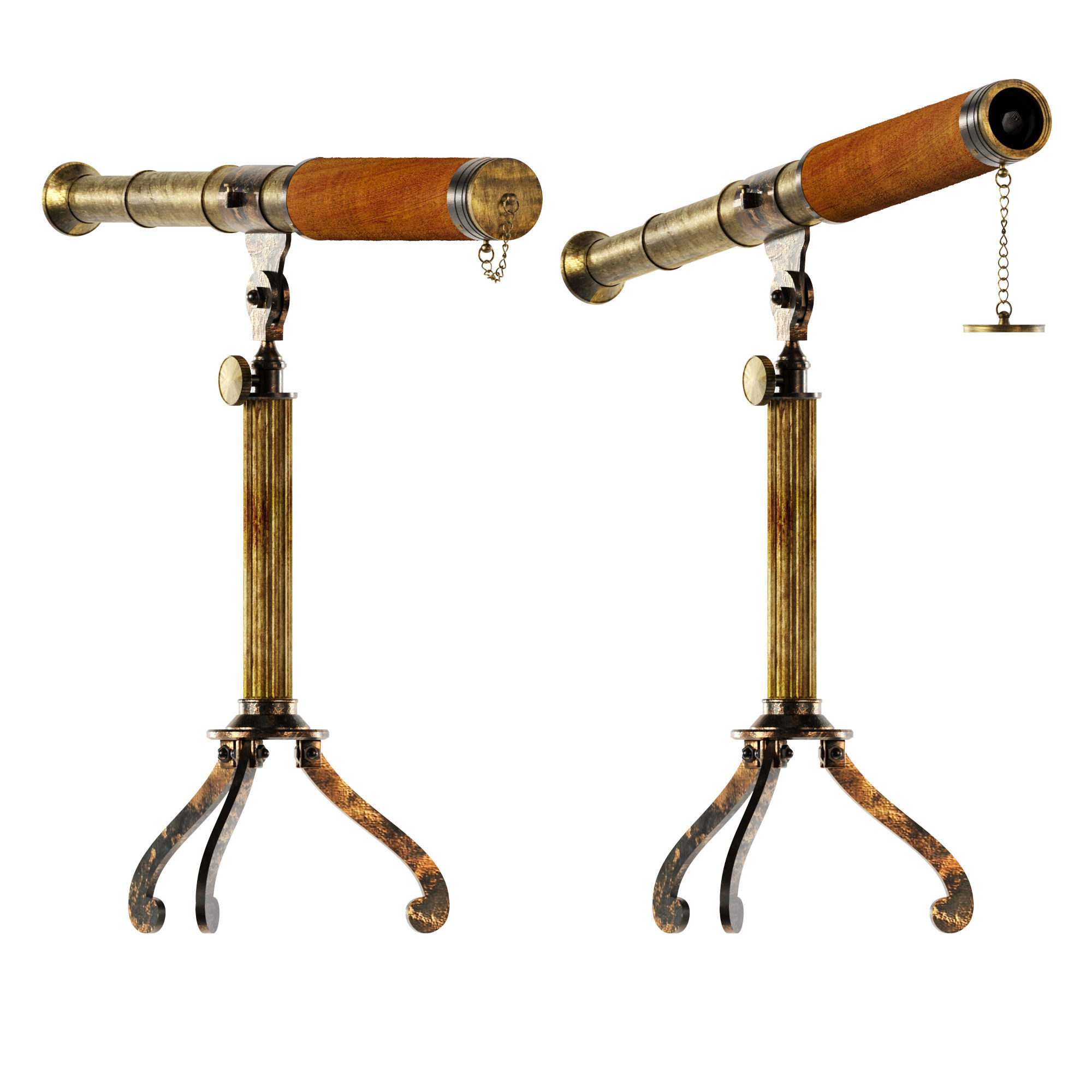 3D Antique Antique Telescope Tripod model 3D model_1