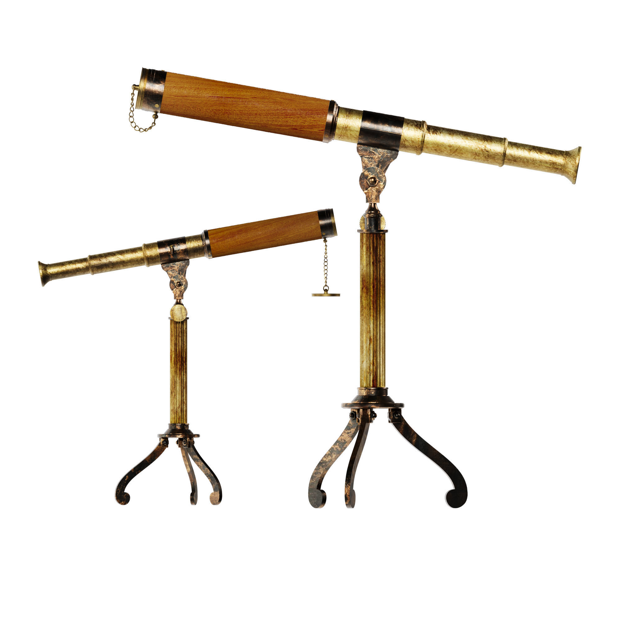 3D Antique Antique Telescope Tripod model 3D model_2