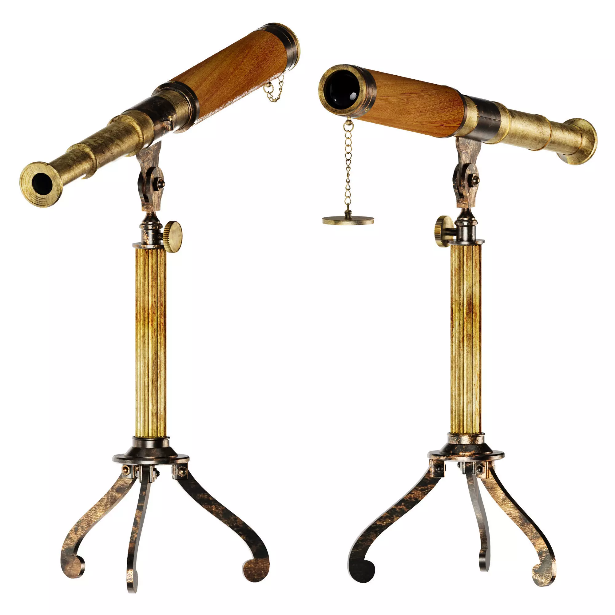 3D Antique Antique Telescope Tripod model 3D model_0