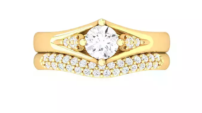 Solitaire Wedding Engagement Women Double Band Ring 