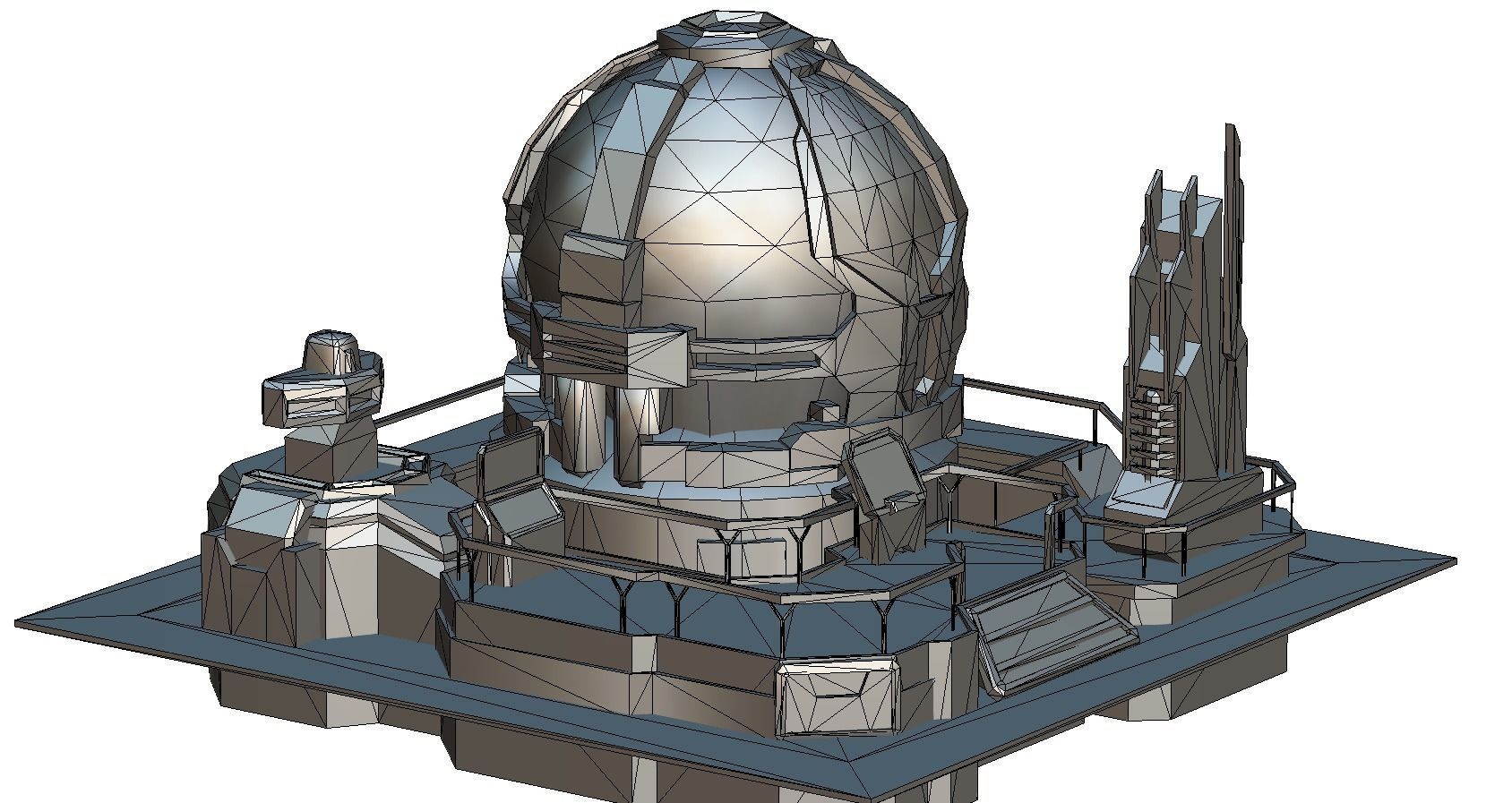 isometrical UFO radar platform station upgrade 2 Low-poly 3D model_5