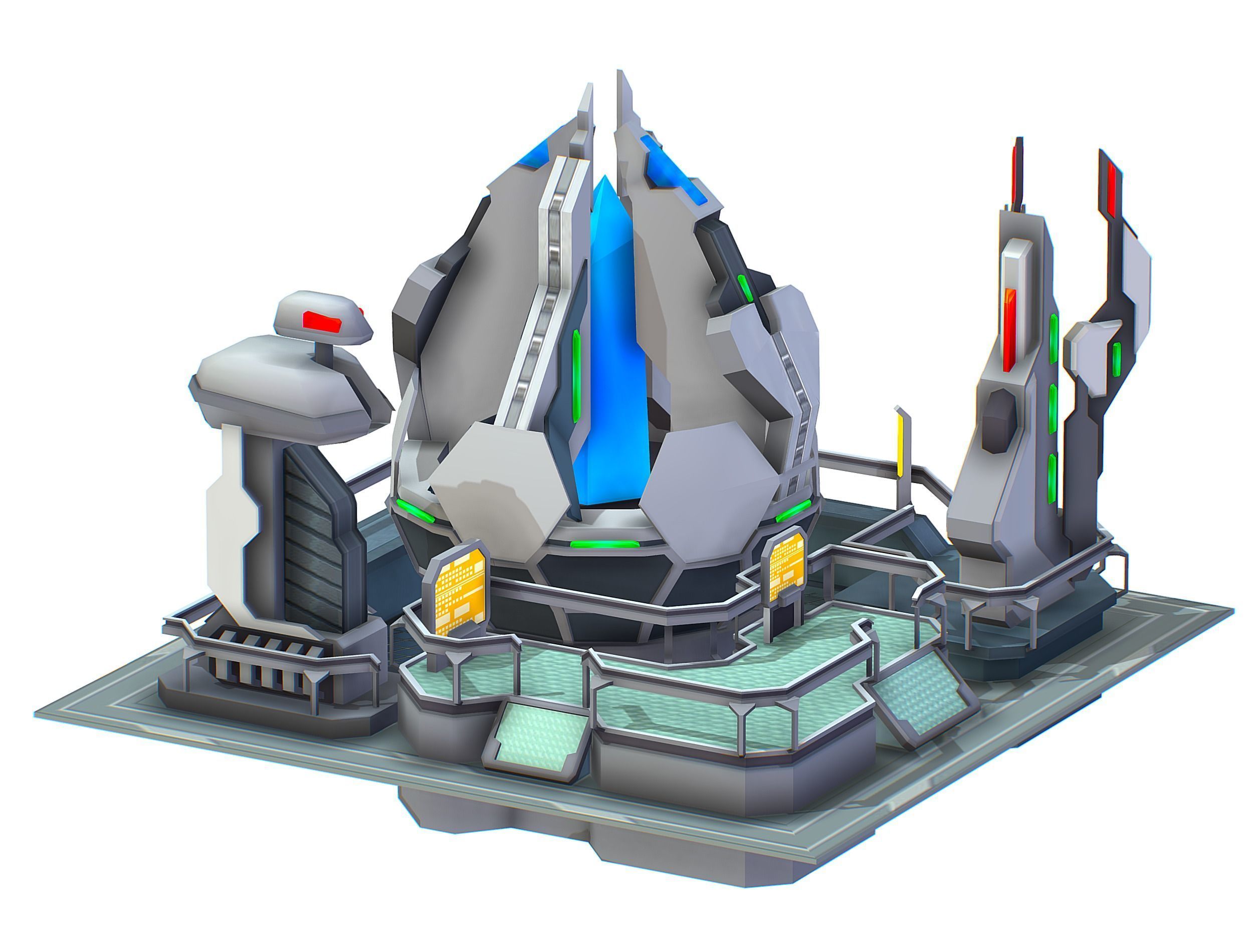 isometrical UFO radar platform station upgrade 3 Low-poly 3D model_10
