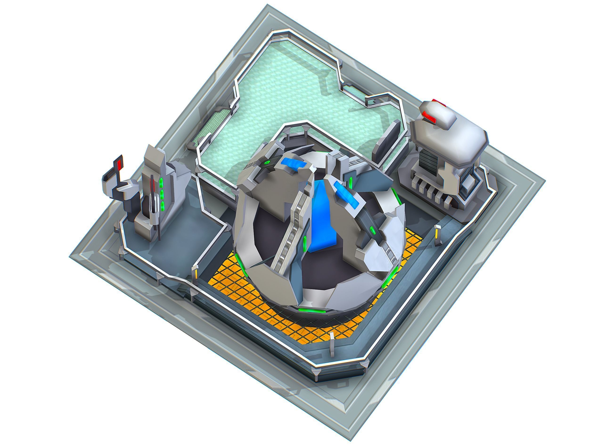 isometrical UFO radar platform station upgrade 3 Low-poly 3D model_6